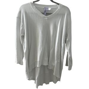 WILT Women's White Ribbed Trim Asymmetrical Hem 3/4 Sleeve Shirt Size Medium